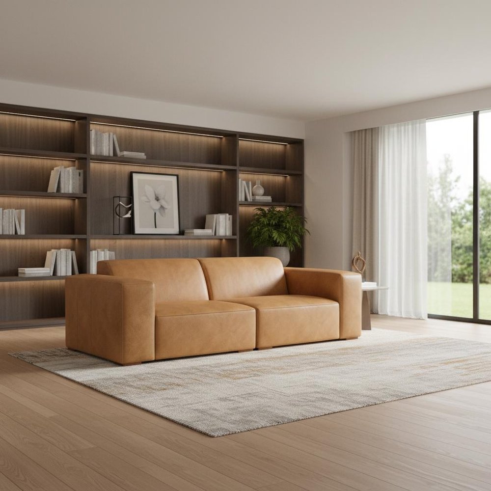 88" Sienna Leather Modular Sofa With Brown Legs