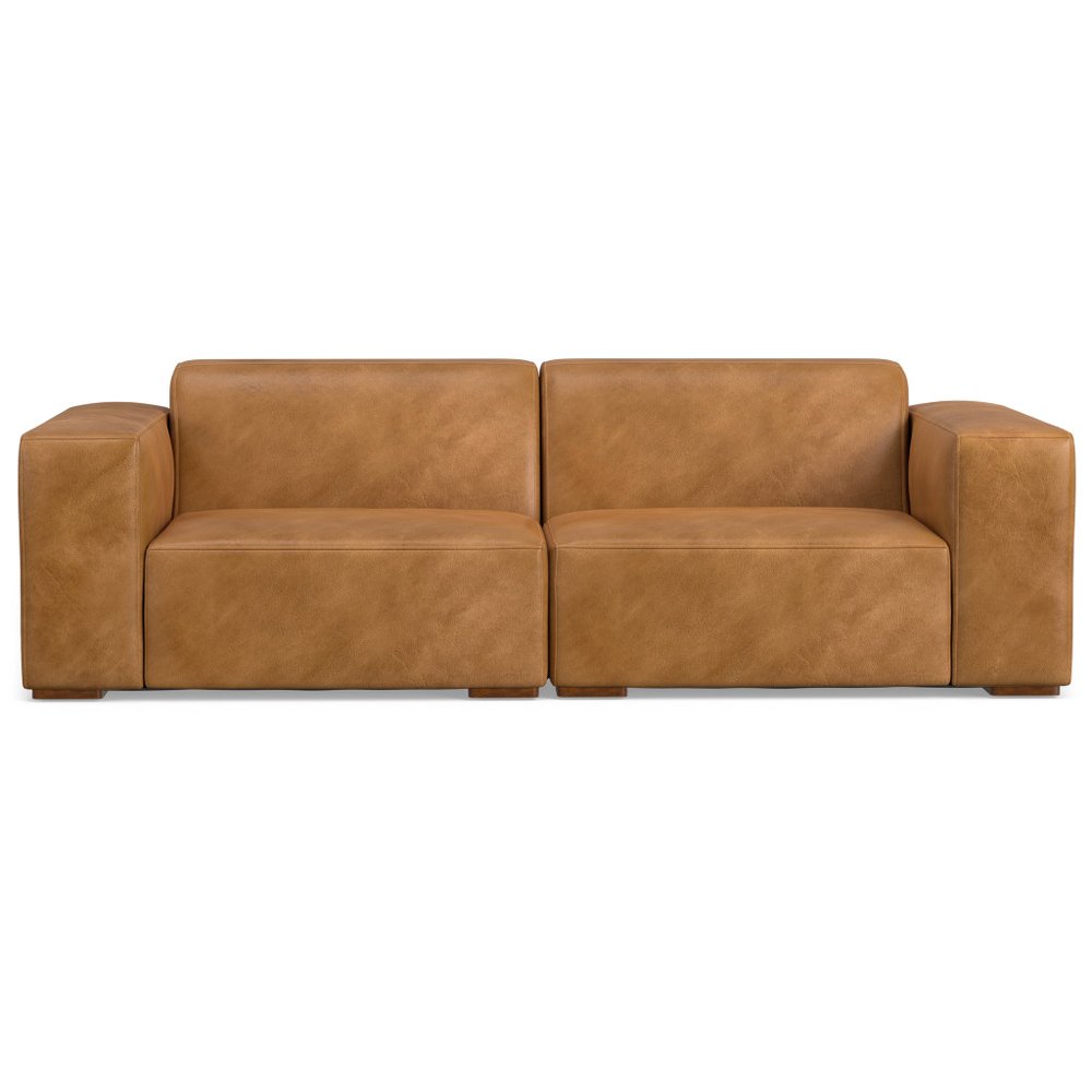 88" Sienna Leather Modular Sofa With Brown Legs