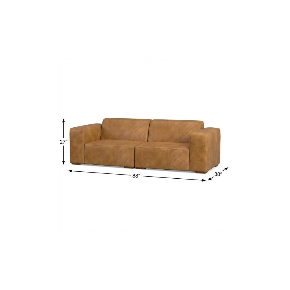 88" Sienna Leather Modular Sofa With Brown Legs