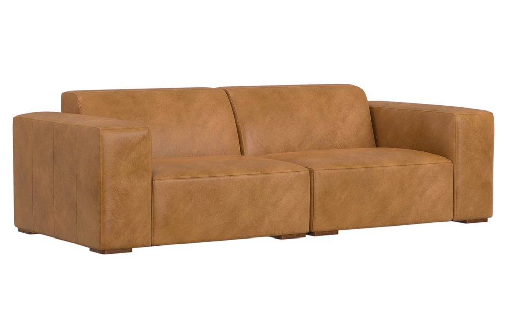 88" Sienna Leather Modular Sofa With Brown Legs