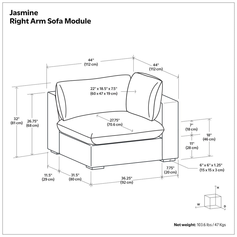 44" Gray Fabric Modular Sofa With Brown Legs