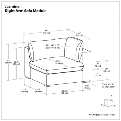44" Gray Fabric Modular Sofa With Brown Legs