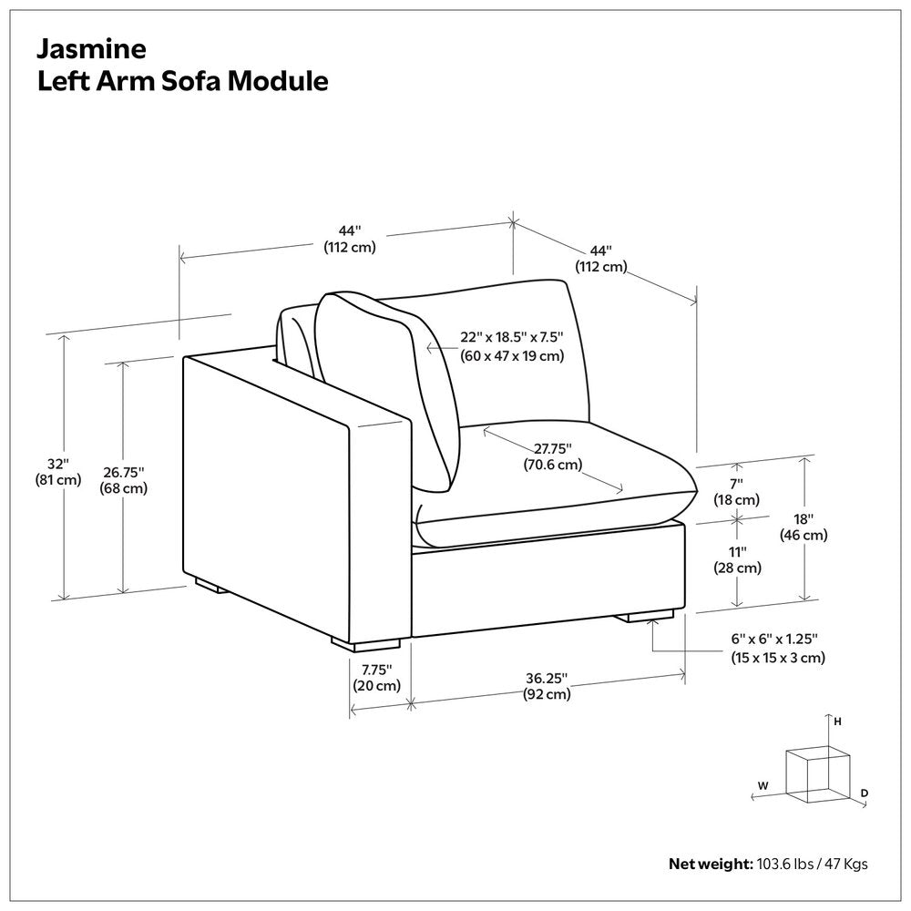 44" Gray Fabric Modular Sofa With Brown Legs