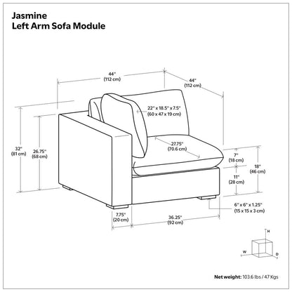 44" Gray Fabric Modular Sofa With Brown Legs