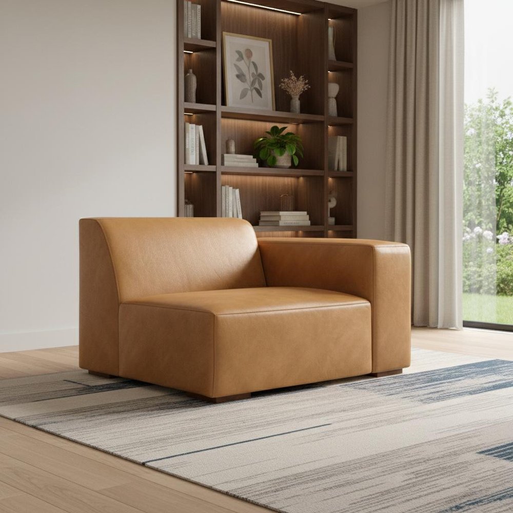 44" Sienna Leather Modular Sofa With Brown Legs
