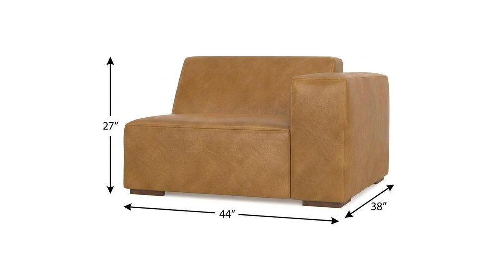 44" Sienna Leather Modular Sofa With Brown Legs