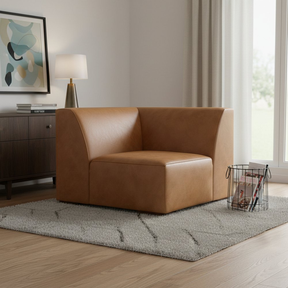 38" Sienna Leather Modular Sofa With Brown Legs