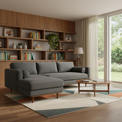 102" Gray Fabric Sofa With Brown Legs