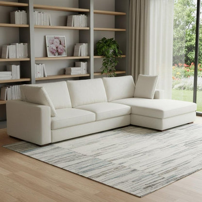 122" Cream Fabric Sofa With Brown Legs