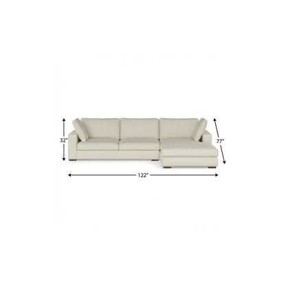 122" Cream Fabric Sofa With Brown Legs