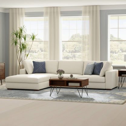 122" Cream Fabric Sofa With Brown Legs