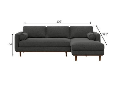 102" Gray Fabric Sofa With Brown Legs
