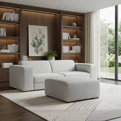 88" Gray Fabric Sofa With Ottoman With Brown Legs
