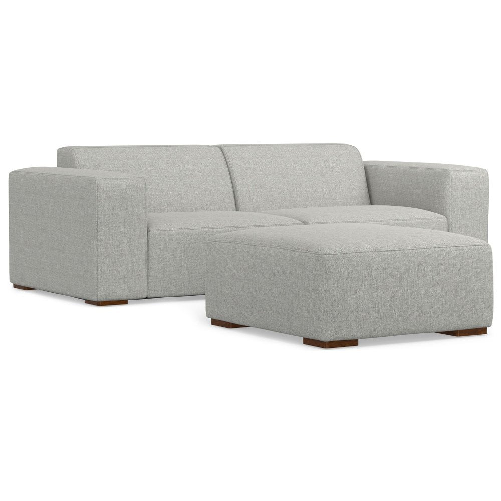88" Gray Fabric Sofa With Ottoman With Brown Legs