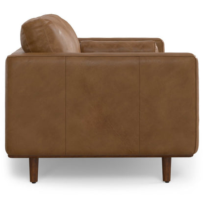 72" Brown Leather Sofa With Ottoman