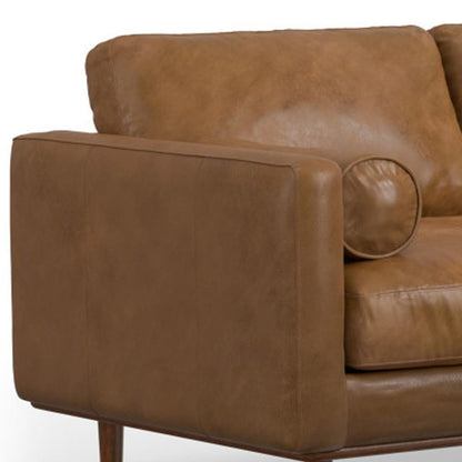 72" Brown Leather Sofa With Ottoman