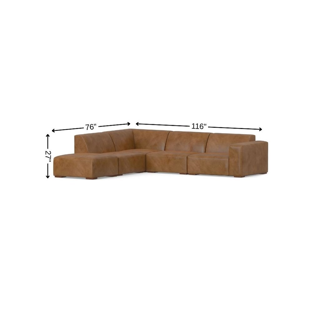 116" Brown Leather Sofa With Ottoman