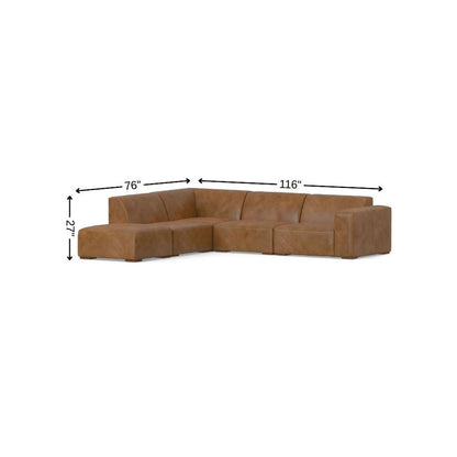116" Brown Leather Sofa With Ottoman