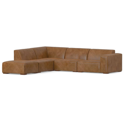 116" Brown Leather Sofa With Ottoman