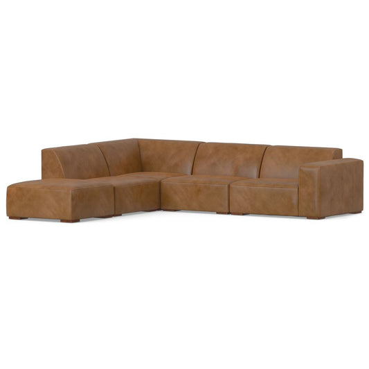 116" Brown Leather Sofa With Ottoman