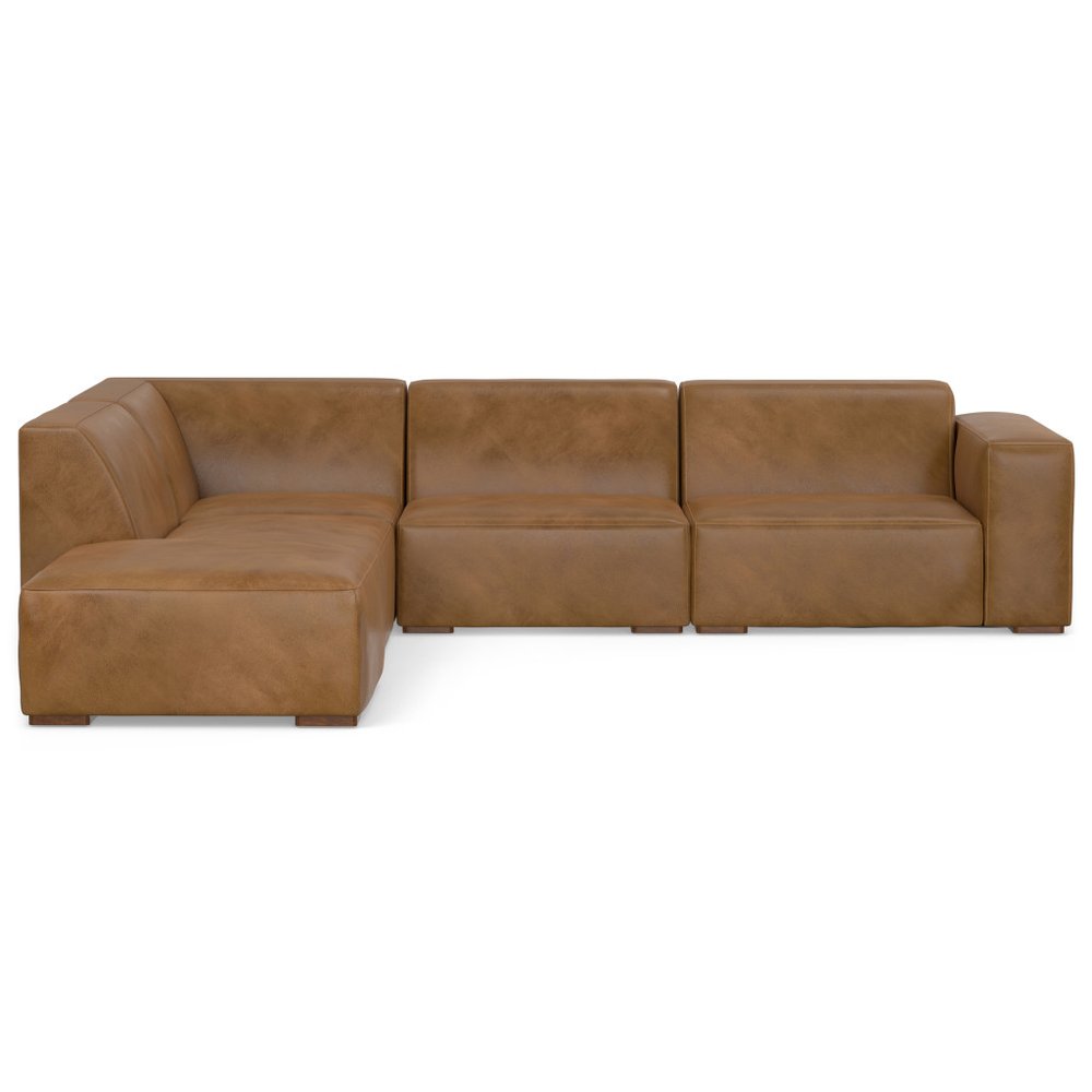 116" Brown Leather Sofa With Ottoman
