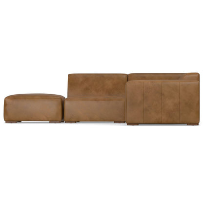 116" Brown Leather Sofa With Ottoman