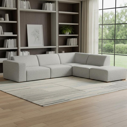 116" Gray Fabric Sofa With Ottoman With Brown Legs