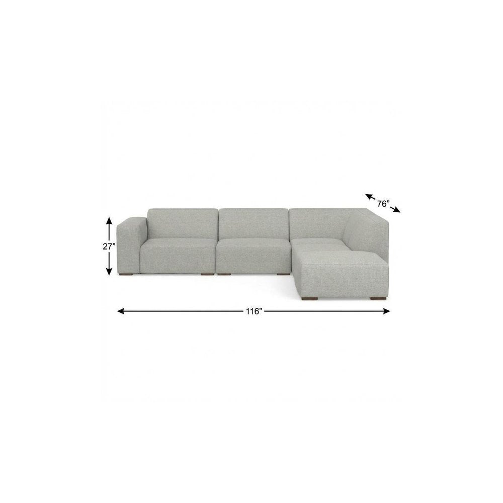 116" Gray Fabric Sofa With Ottoman With Brown Legs