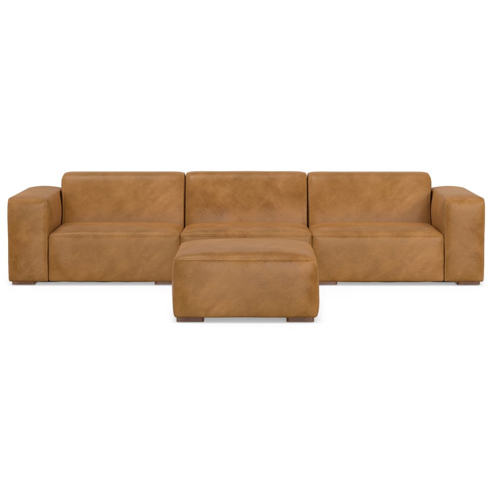 122" Sienna Leather Sofa With Ottoman With Brown Legs