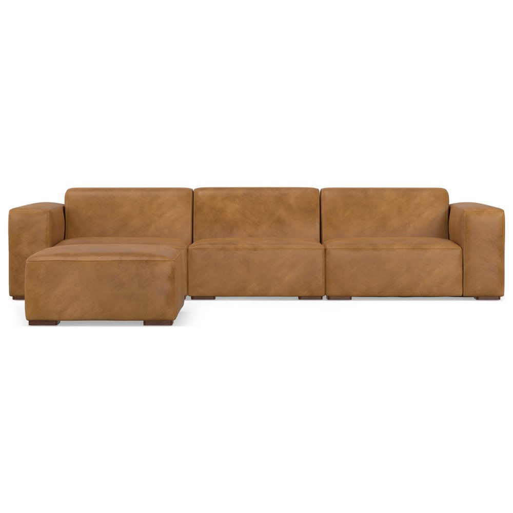 122" Sienna Leather Sofa With Ottoman With Brown Legs