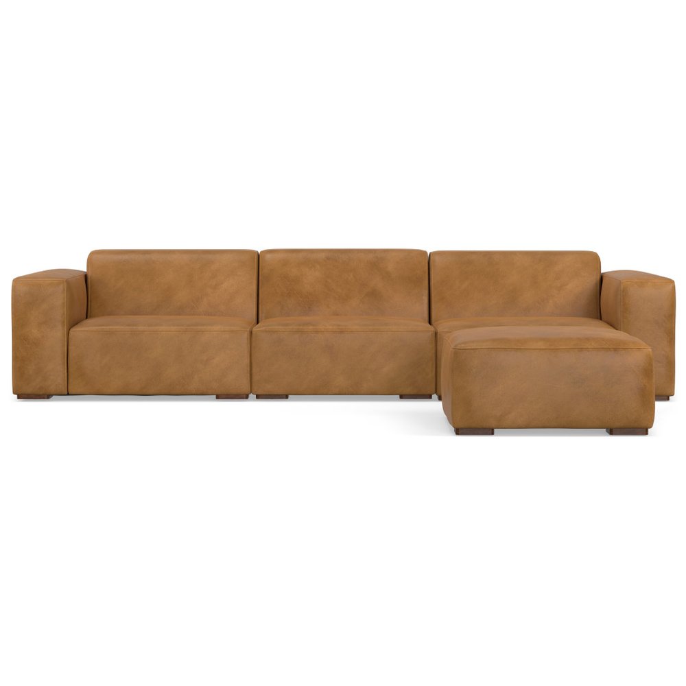 122" Sienna Leather Sofa With Ottoman With Brown Legs