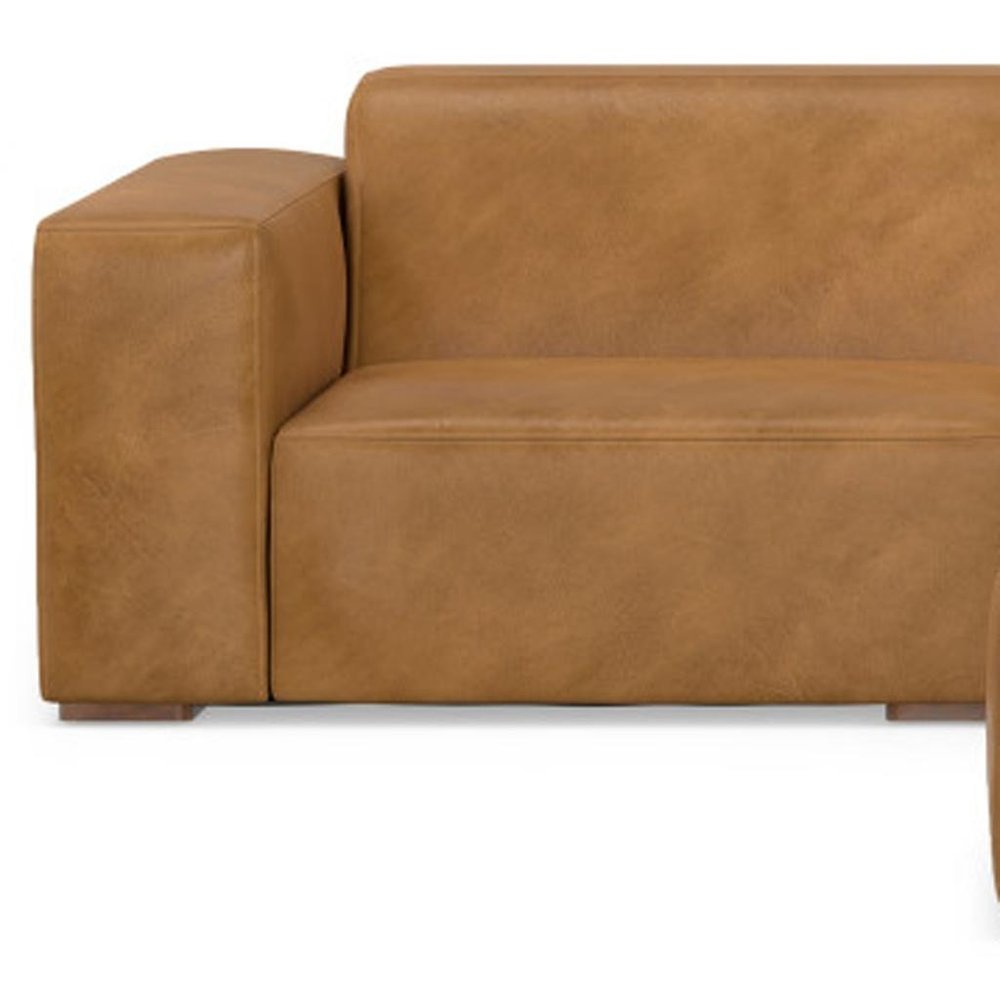 122" Sienna Leather Sofa With Ottoman With Brown Legs