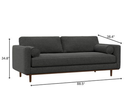 89" Gray Fabric Sofa With Ottoman With Brown Legs
