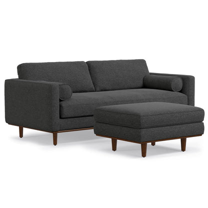 89" Gray Fabric Sofa With Ottoman With Brown Legs