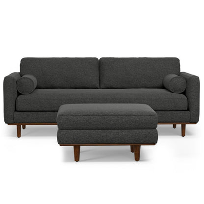 89" Gray Fabric Sofa With Ottoman With Brown Legs
