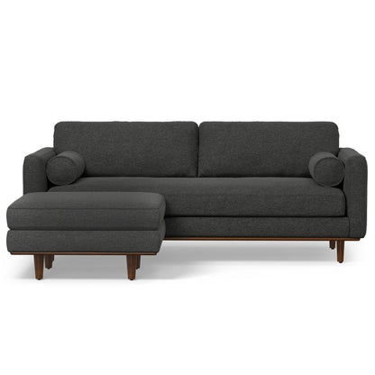 89" Gray Fabric Sofa With Ottoman With Brown Legs