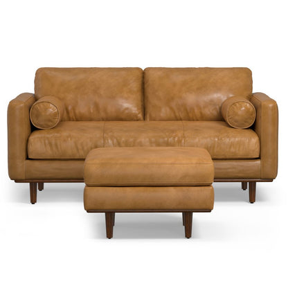 72" Sienna Leather Sofa With Ottoman With Brown Legs