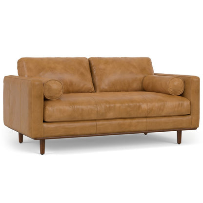 72" Sienna Leather Sofa With Ottoman With Brown Legs