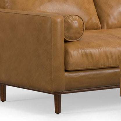 72" Sienna Leather Sofa With Ottoman With Brown Legs