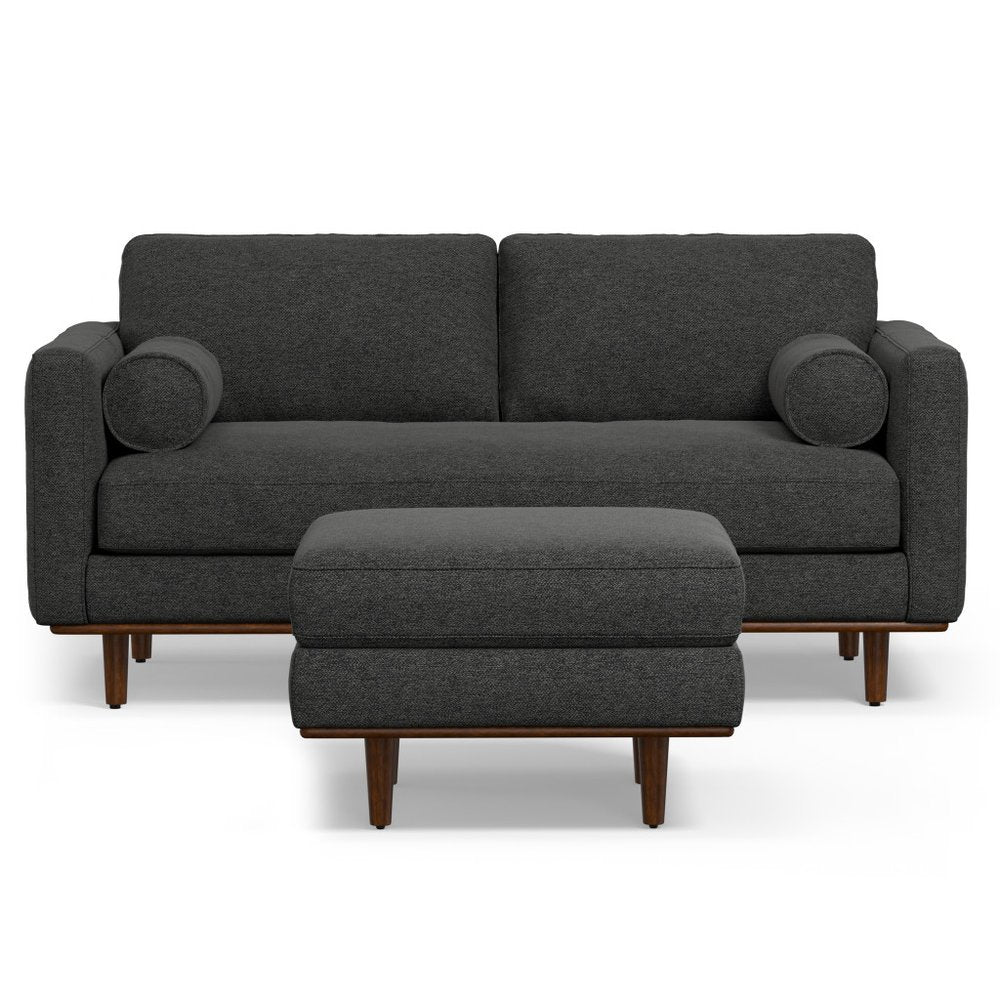 72" Gray Fabric Sofa With Ottoman With Brown Legs
