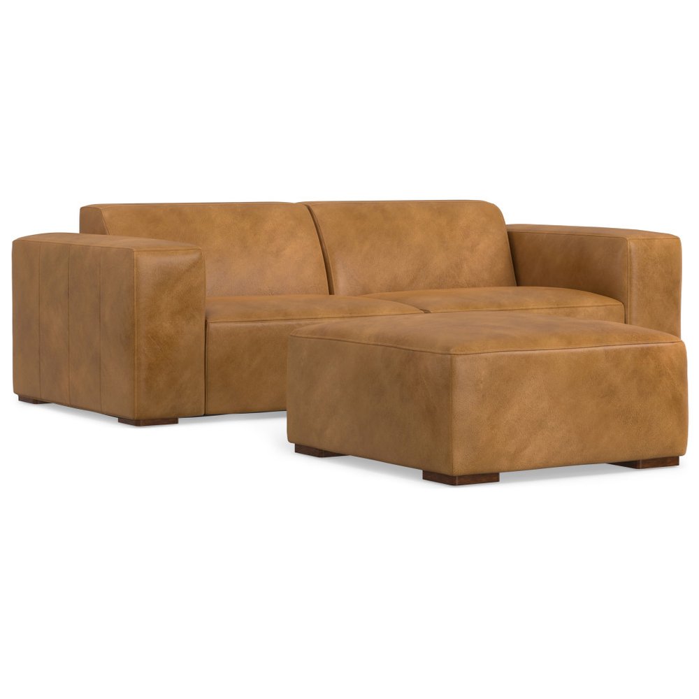 88" Sienna Leather Sofa With Ottoman With Brown Legs