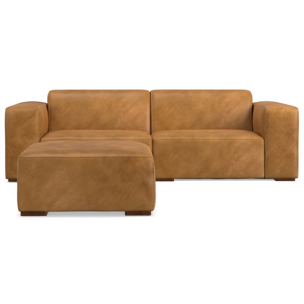 88" Sienna Leather Sofa With Ottoman With Brown Legs