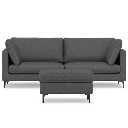 90" Gray Fabric Sofa With Ottoman With Black Legs