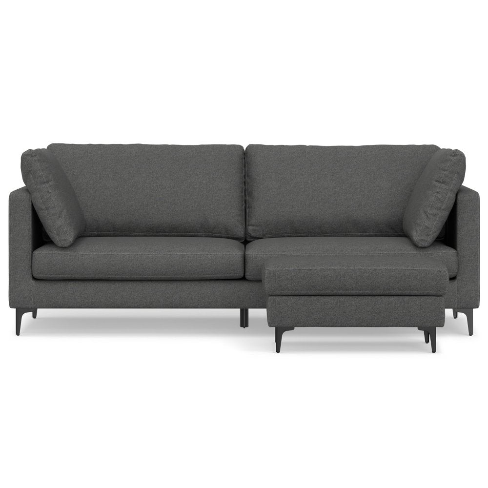 90" Gray Fabric Sofa With Ottoman With Black Legs