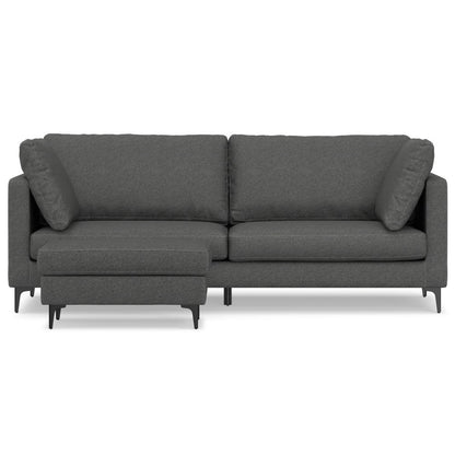 90" Gray Fabric Sofa With Ottoman With Black Legs