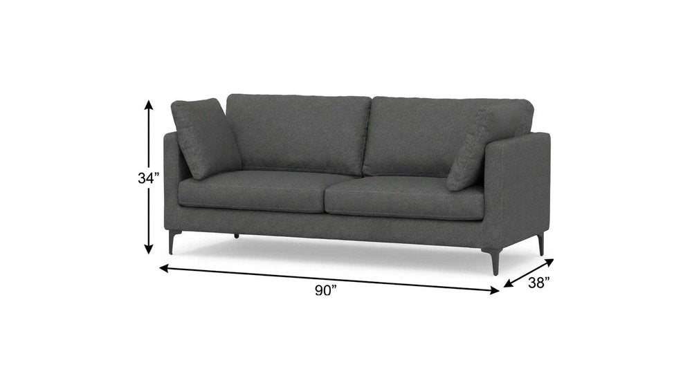 90" Gray Fabric Sofa With Ottoman With Black Legs