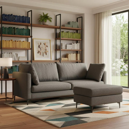 90" Gray Fabric Sofa With Ottoman With Black Legs