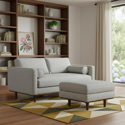 72" Gray Fabric Sofa With Ottoman With Brown Legs