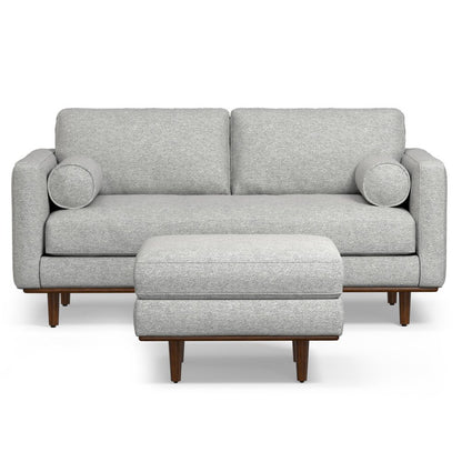 72" Gray Fabric Sofa With Ottoman With Brown Legs