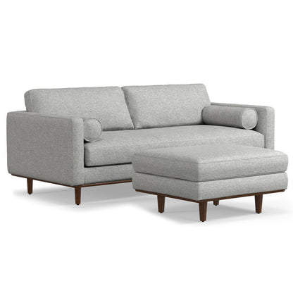 89" Gray Fabric Sofa With Ottoman With Brown Legs